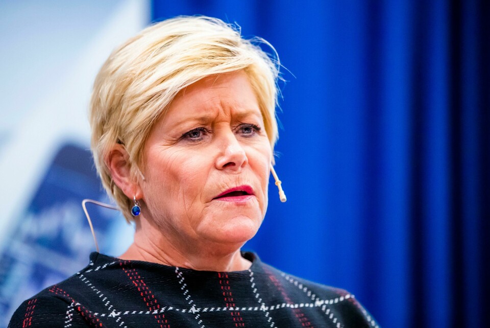 Finansminister Siv Jensen (Frp) møter pressen etter fremleggelsen av regjeringens forslag til statsbudsjett for 2020. Oslo 20191007. Finansminister Siv Jensen (Frp) møter pressen etter fremleggelsen av regjeringens forslag til statsbudsjett for 2020.Foto: Håkon Mosvold Larsen / NTB scanpix