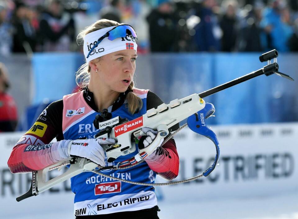 Tiril Eckhoff fortsetter sin seiersmarsj i verdenscupen i skiskyting. Foto: Kerstin Joensson / AP / NTB scanpix
