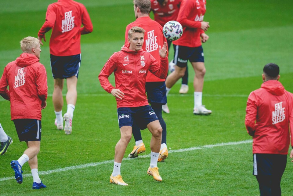 Martin Ødegaard under treningen til herrelandslaget i fotball på Ullevaal Stadion i Oslo.