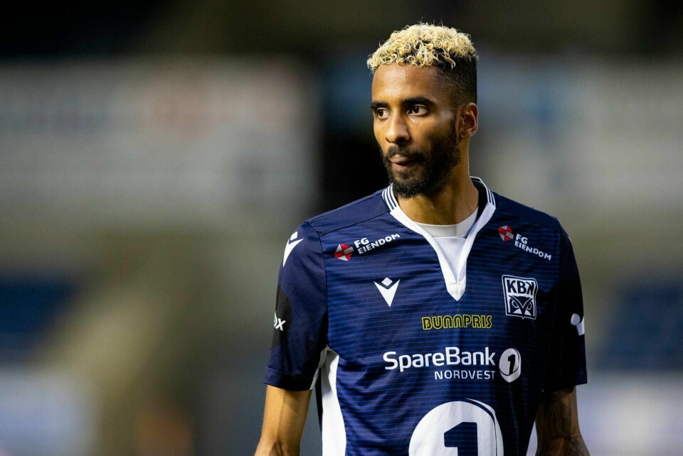 Kristiansunds Amahl Pellegrino under eliteseriekampen i fotball mellom Aalesund og Kristiansund på Color Line Stadion.