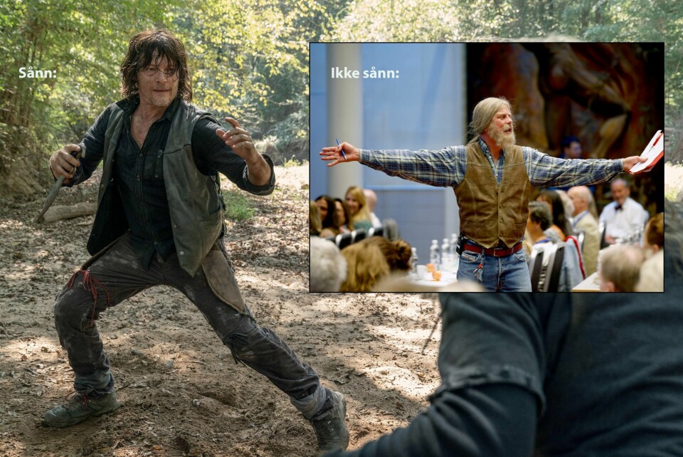 Rett vest: Daryl i 'Walking Dead' til venstre. Feil vest: Narvestad til høyre.