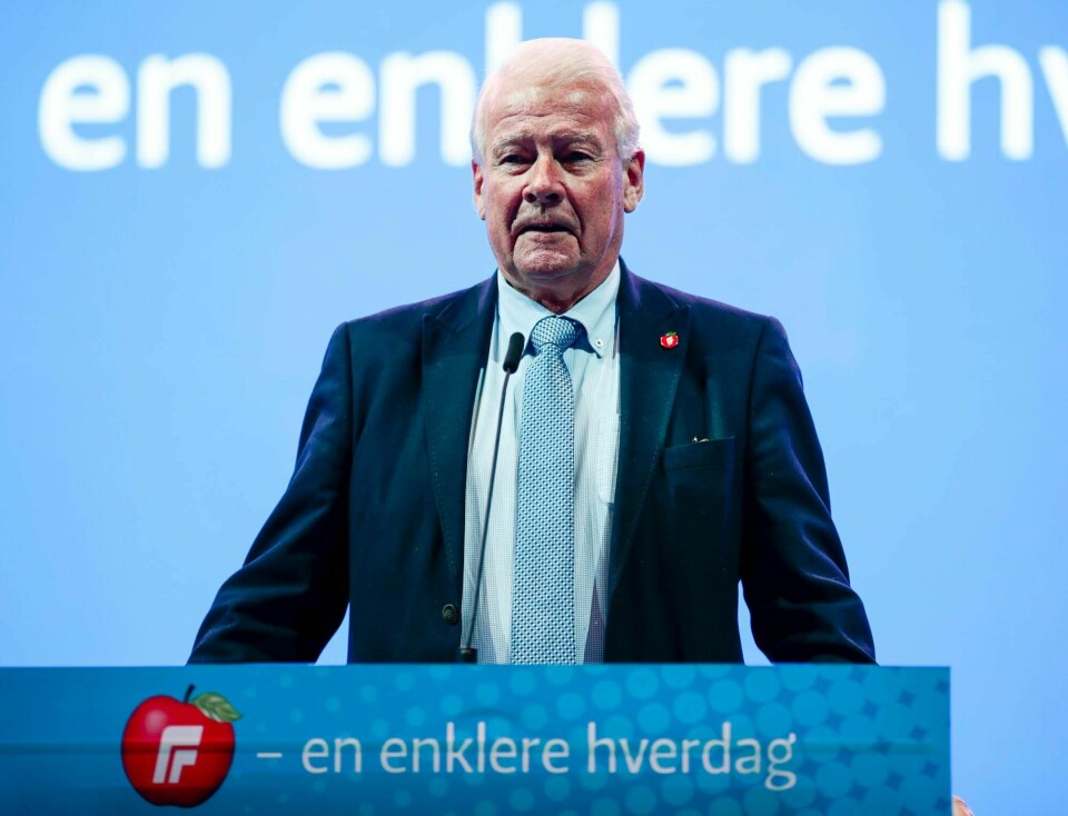 Carl I. Hagen vil gjøre seg gjeldende igjen på riksplan. Her fra Frps landsmøte 2019 på Gardermoen.