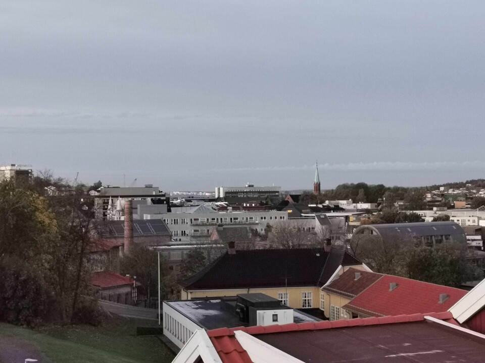 Hele Moss sentrum ble mørklagt tirsdag morgen.