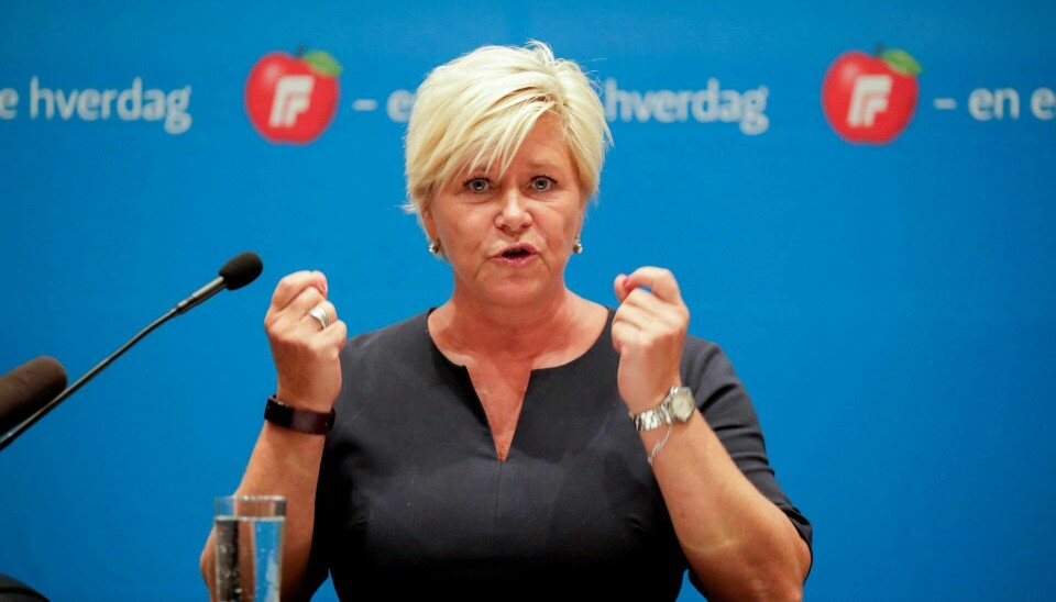 I dag er det landsmøte i Fremskrittspartiet, og det er ventet at partileder Siv Jensen får med seg tøffe krav for å støtte statsbudsjettet for neste år. Foto: Vidar Ruud/NTB