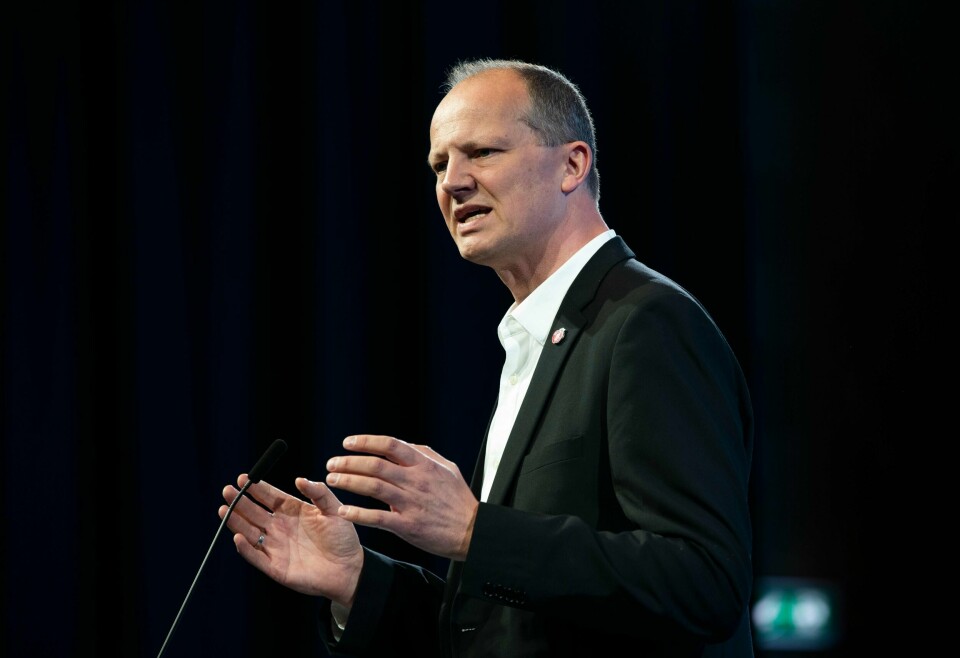 Ketil Solvik-Olsen på talerstolen under Fremskrittspartiets landsmøte på Gardermoen. Foto: Berit Roald / NTB