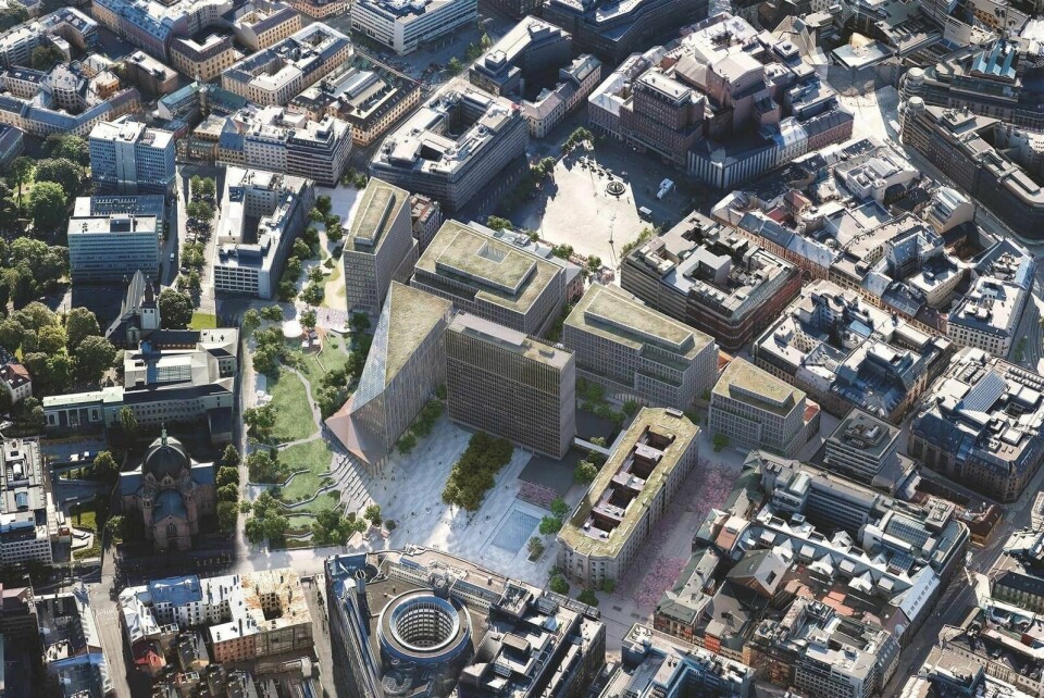Planene for det nye regjeringskvartalet får flere politikere til å reagere. Illustrasjon: Statsbygg/Team Urbis