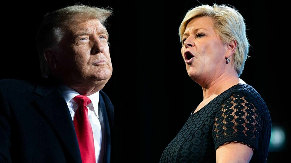 Donald Trump (t.v.) og Siv Jensen er begge glade i stigmatiserende kallenavn. Begge foto: NTB