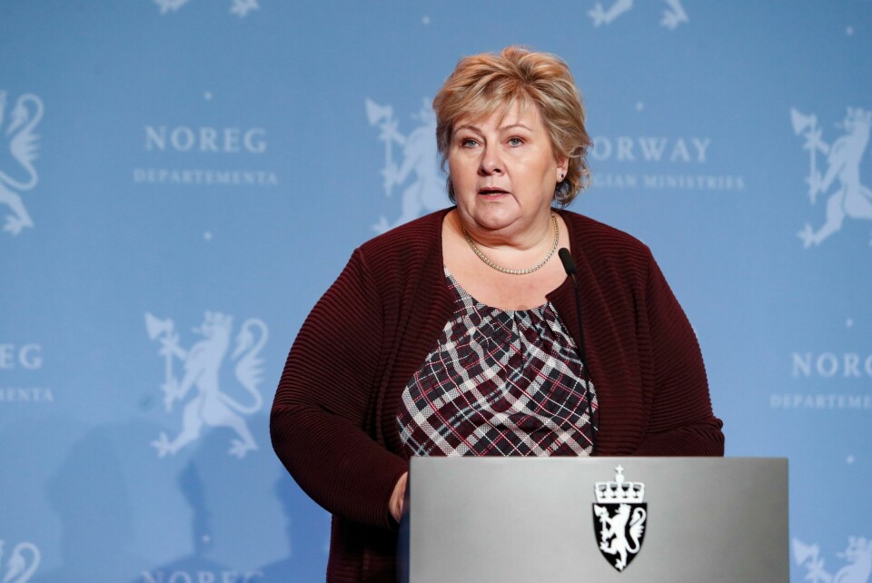Oslo 20201026. Statsminister Erna Solberg under en pressekonferanse om koronasituasjonen.Foto: Terje Bendiksby / NTB Oslo 20201026. Statsminister Erna Solberg under en pressekonferanse om koronasituasjonen.Foto: Terje Bendiksby / NTB