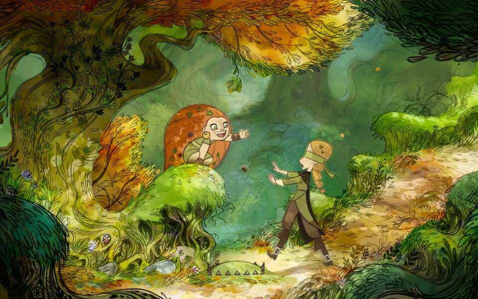 «Wolfwalkers» er en animasjonsfilm som spinner ut fra vennskapet mellom ulvejenta Mebh og Robyn som knytter mytiske bånd i 1600-tallets Irland. Foto: Cartoon Saloon/Arthaus