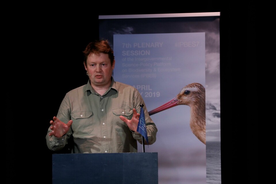 Generalsekretær Christian Steel i miljøorganisasjonen Sabima. Oslo 20190506.Christian Steel, generalsekretær i SABIMA underlanseringen av tilstandsrapportenom klodens naturmangfold mandag.Foto: Gorm Kallestad / NTB