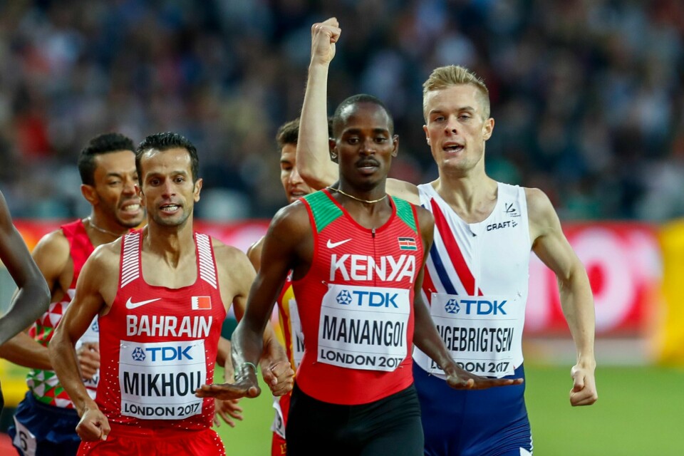 Elijah Manangoi (i midten) er utestengt for brudd på meldeplikten. Her er han sammen med blant annet Filip Ingebrigtsen under VM i London i 2017.