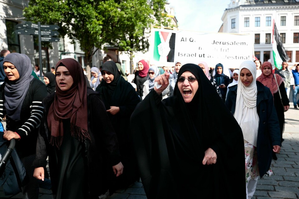 Oslo 20190531.Markering av internasjonal solidaritetsdag for Jerusalem (Al Quds) og Palestina utenfor Stortinget.Foto: Lise Åserud / NTB
