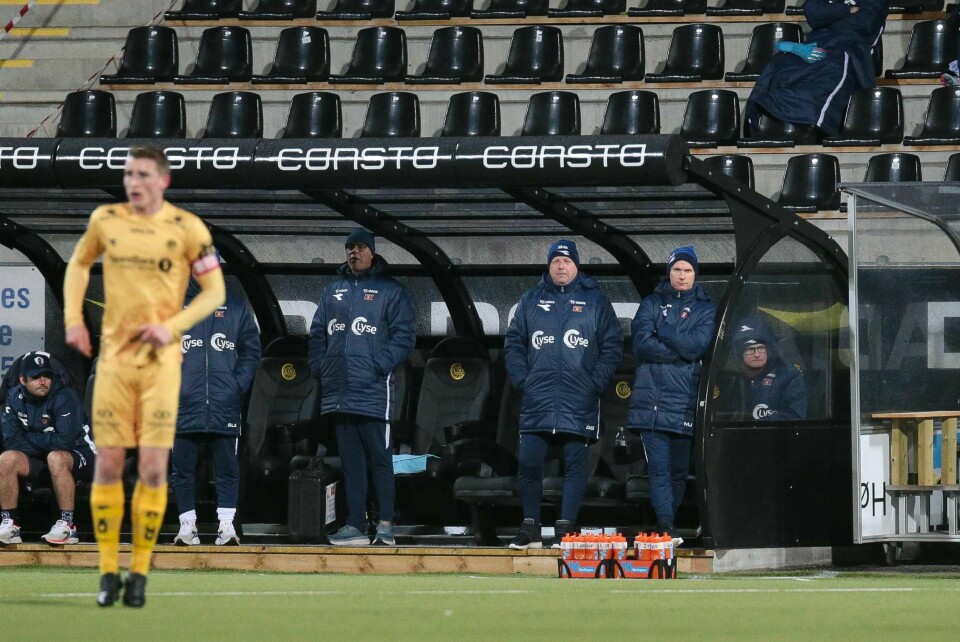 Trener Bjarne Berntsen under eliteseriekampen mellom Bodø/Glimt og Viking på Aspmyra stadion. Foto: Mats Torbergsen / NTB