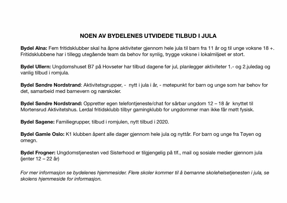Ruster opp Barnevernvakten i Oslo for koronajula ###