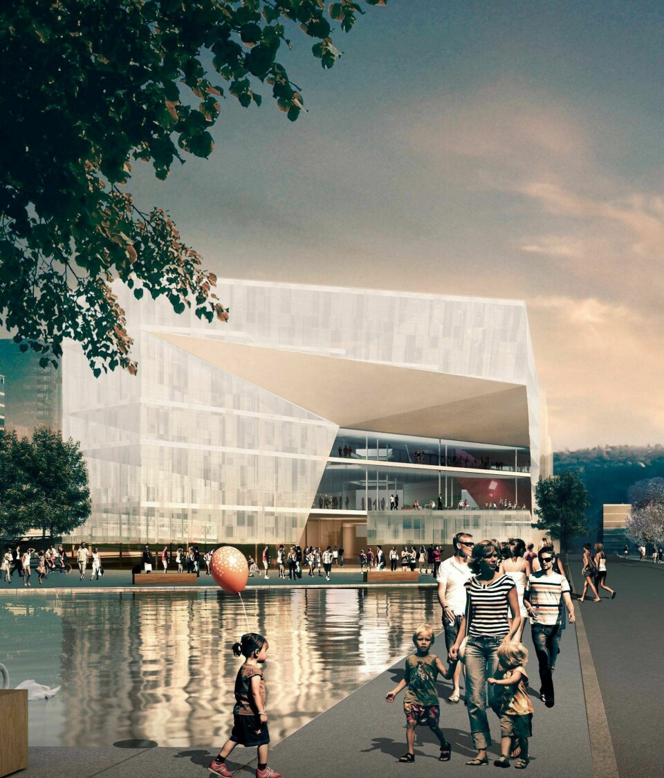 Det nye hov edbiblioteket «Diagonale». ILLUSTRASJON: LUND HAGEM ARKITEKTER