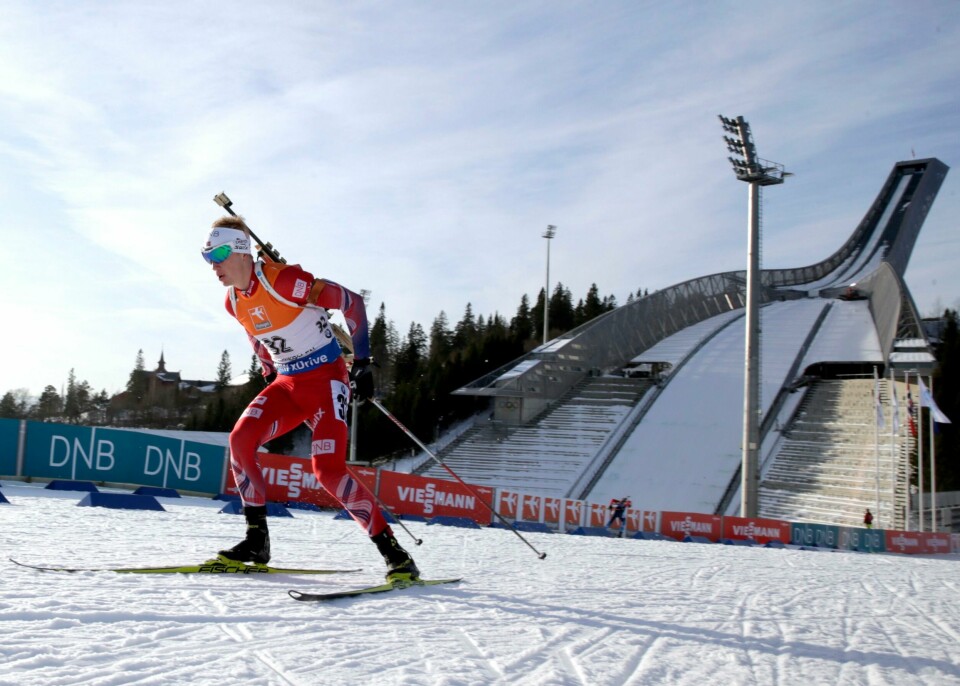 Johannes Thingnes Bø underveis til sjetteplass i torsdagens renn i Holmenkollen. FOTO: VIDAR RUUD/NTB SCANPIX
