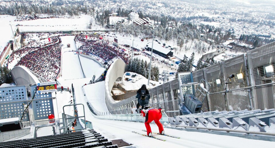 Anette Sagen ned ovarrennet i Holmenkollen. Fredag kjører hun det for siste gang. FOTO: VEGARD WIVESTAD GRØTT/NTB SCANPIX