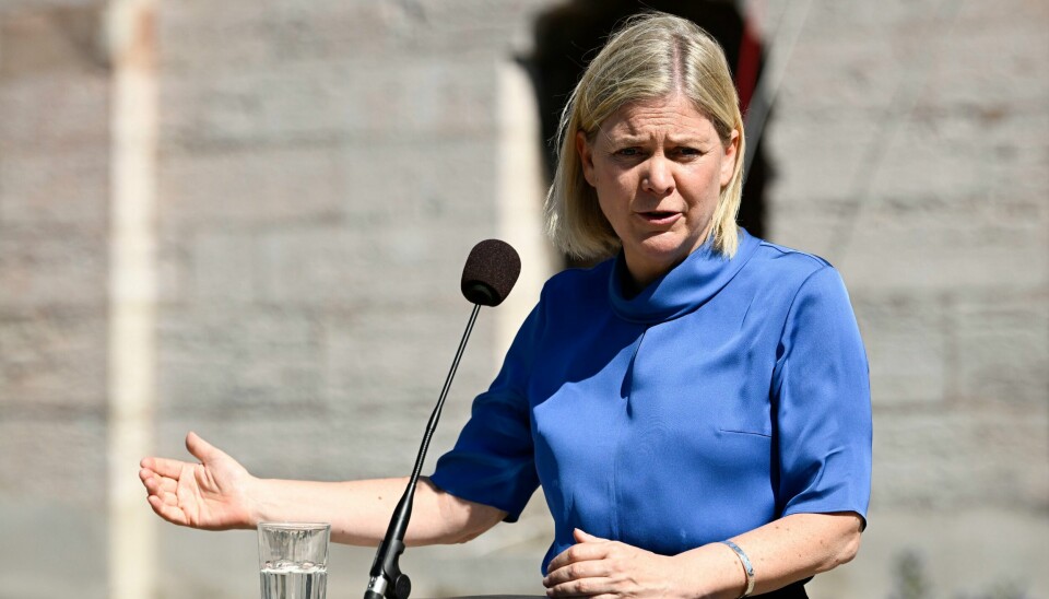 Statsminister Magdalena Andersson talte under Almedalsveckan på Gotland i forrige uke. Sveriges statsminister Magdalena Andersson (S) nektet søndag å svare på om utlevering av 73 «terrorister» til Tyrkia er en del av Nato-avtalen med landet. Foto: Henrik Montgomery / TT via AP / NTB