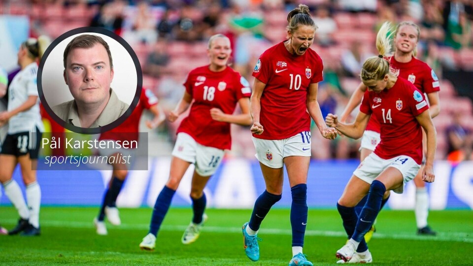 Caroline Graham Hansen jubler etter å ha satt inn sitt straffespark til 3-0, i det som ble en tilnærmet perfekt start på mesterskapet for Norges del. Caroline Graham Hansen jubler etter å ha satt inn sitt straffespark til 3-0, i det som ble en tilnærmet perfekt start på mesterskapet for Norges del.