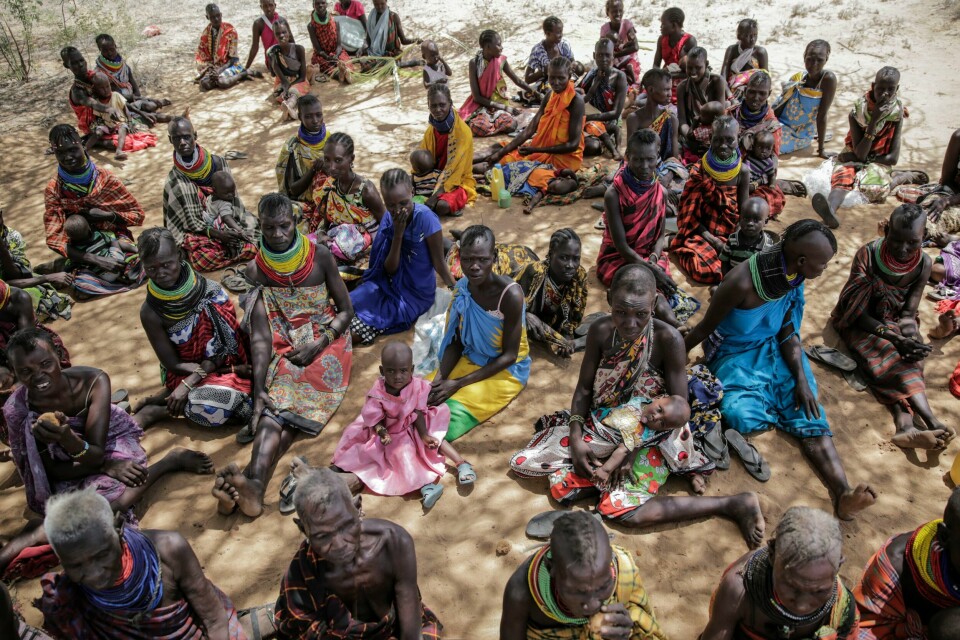 Landsbyboere i landsbyen Lomoputh i Kenya. Tørken i landet bidrar til det FN omtaler som en akutt humanitær nødsituasjon. Flere risikerer å sulte på grunn av døde avlinger. Landsbyboere i landsbyen Lomoputh i Kenya. Tørken i landet bidrar til det FN omtaler som en akutt humanitær nødsituasjon. Flere risikerer å sulte på grunn av døde avlinger. Foto: Brian Inganga / AP / NTB