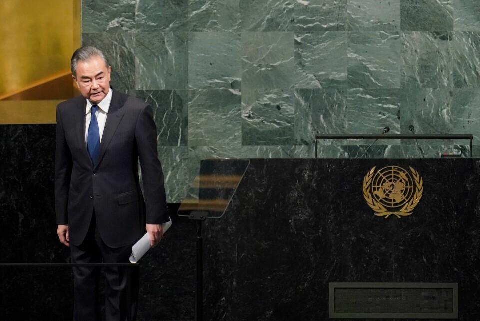 Utenriksminister Wang Yi etter talen i FNs hovedforsamling lørdag. Foto: Mary Altaffer / AP / NTB Utenriksminister Wang Yi etter talen i FNs hovedforsamling lørdag. Foto: Mary Altaffer / AP / NTB