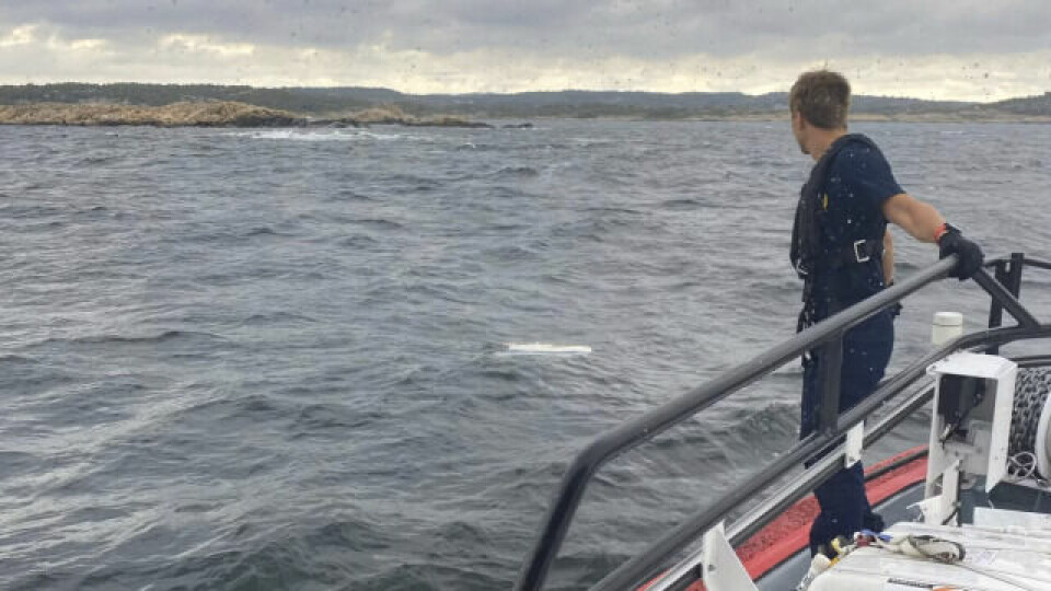 Den norske mannen og den svenske kvinnen som ble hentet kritisk skadd opp av vannet mellom Hvaler og Strömstad 13. juli, døde. Redningsbåt med en person stående med ryggen til.