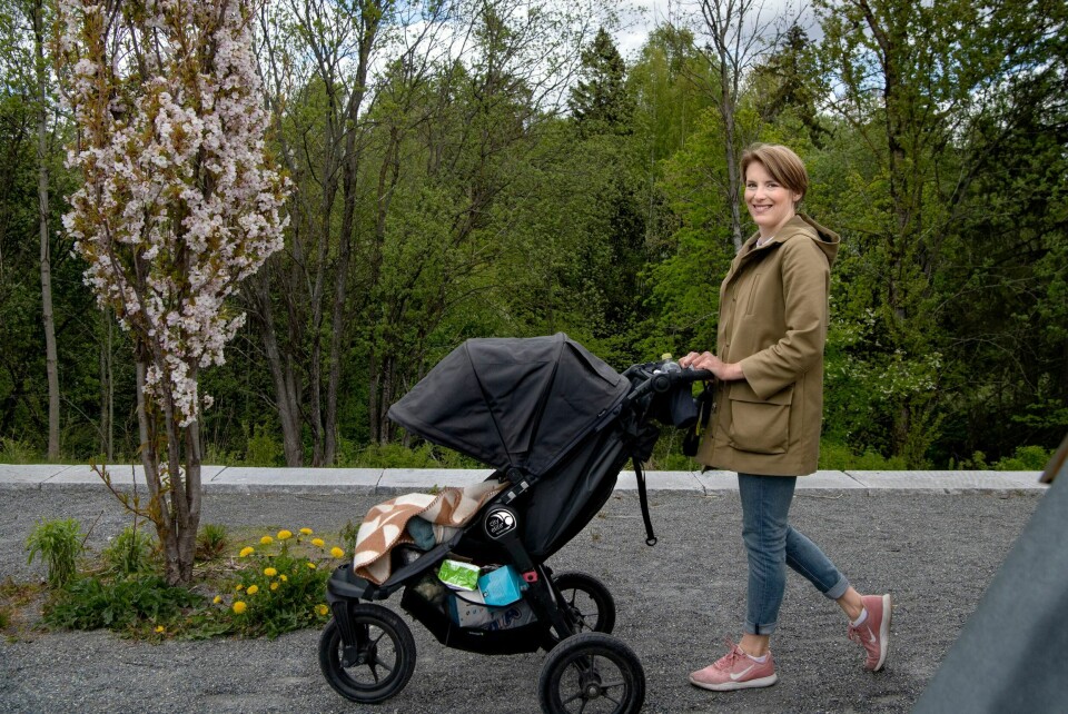 Kari Elisabeth Kaski som triller sitt første barn, våren 2020. Kari Elisabeth Kaski