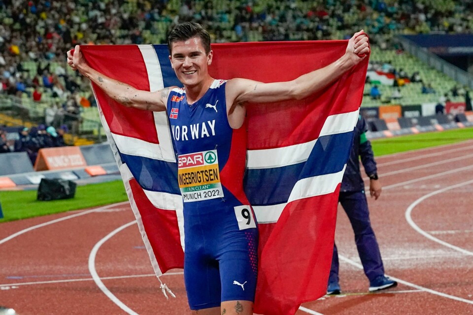 Jakob Ingebrigtsen tok nytt gull i EM. Jakob Ingebrigtsen tok et nytt gull i EM.Foto: Lise Åserud / NTB