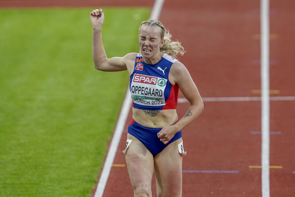 Linn Oppegaard fra Moss løp stafett for Norge fredag. Her under forsøket på 400 meter individuelt denne uka.Foto: Lise Åserud / NTB Linn Oppegaard fikk det tøft i kvalifiseringen på 400 meter i friidretts-EM. Foto: Lise Åserud / NTB