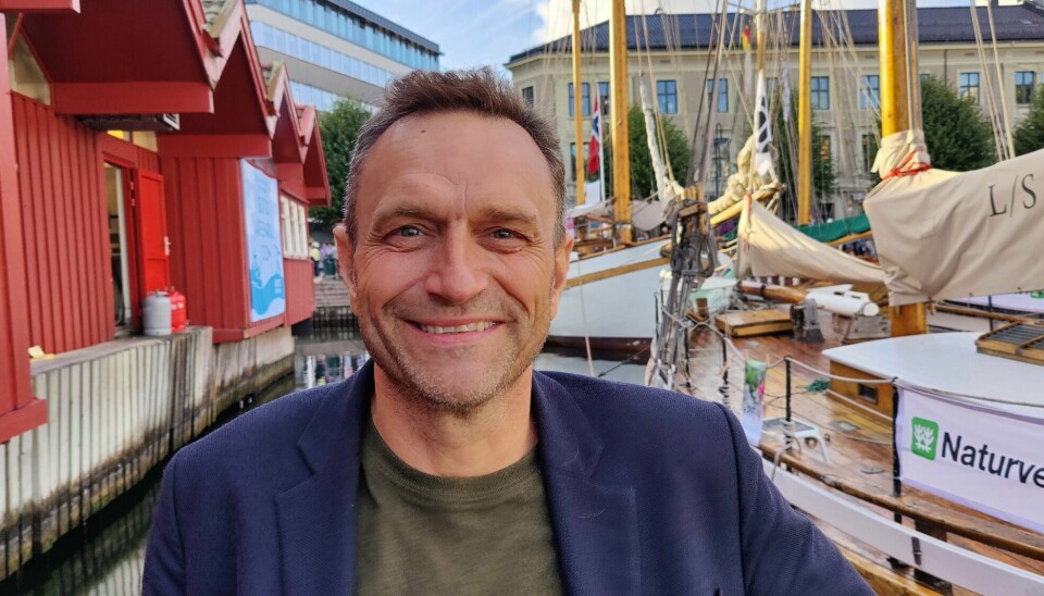 Arild Hermstad, fra mandag konstituert leder i MDG, her fra kaia i Arendal under Arendalsuka. Hermstad og båt
