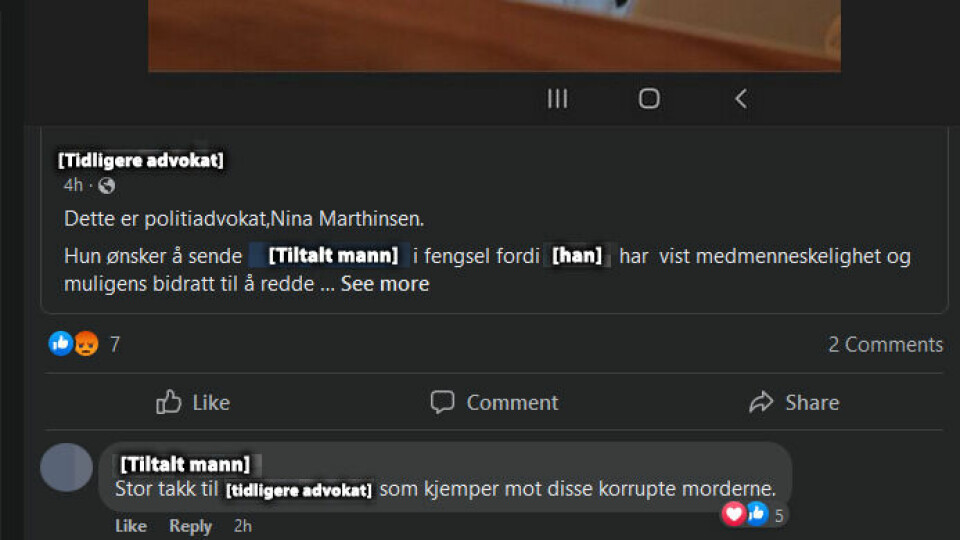 Den tidligere advokatens innlegg om rettssakens aktor, med den tiltalte mannens kommentar. Den tidligere advokatens innlegg om rettssakens aktor, med den tiltalte mannens kommentar.