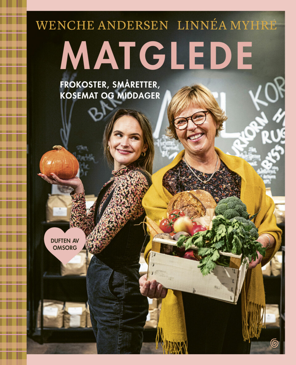 Bokcoveret til 'Matglede', av Linnéa Myhre og Wenche Andersen. Bokcoveret til 'Matglede', av Linnéa Myhre og Wenche Andersen.