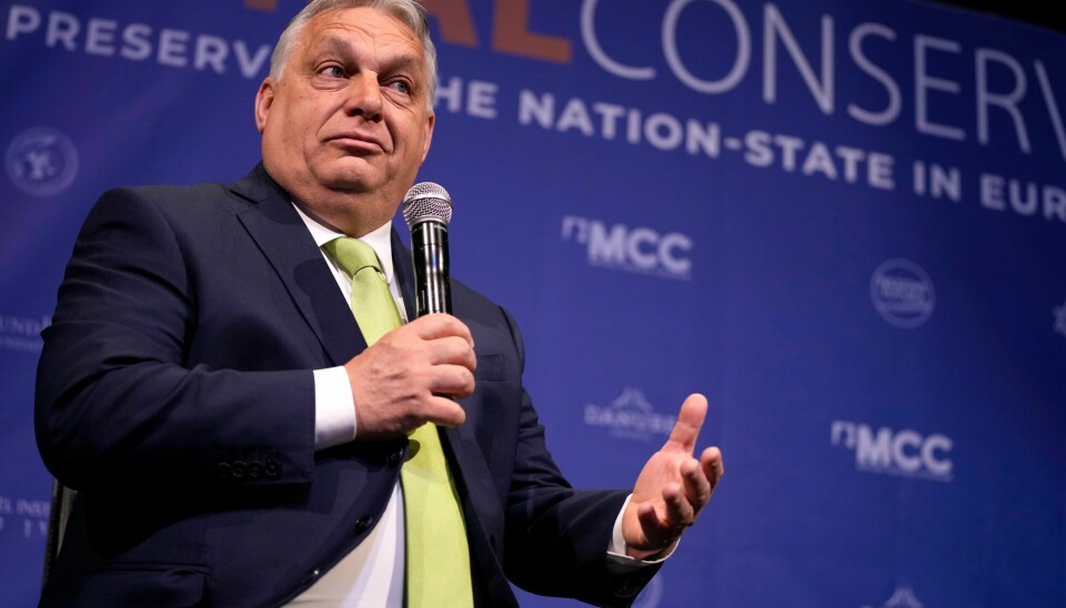 Ungarns statsminister Viktor Orban var en av hovedtalerne under den høyrekonservative NatCon-konferansen i Brussel onsdag. Ungarns statsminister Viktor Orban var en av hovedtalerne under den høyrekonservative NatCon-konferansen i Brussel onsdag. Foto: AP / NTB