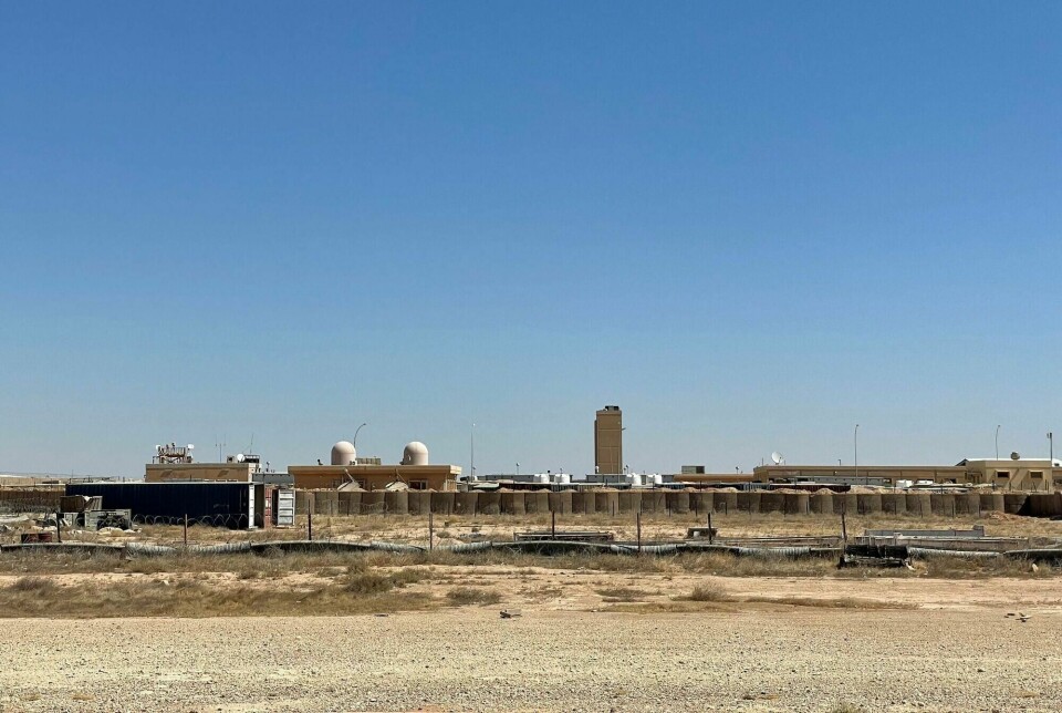 Militærbasen Ain al-Asad i Irak. (FILES) This picture taken on July 8, 2021 shows a view of the Ain al-Assad air base hosting US forces in Iraq in the western Anbar province, a day after fourteen rockets were fired at the base. Iran-backed militants launched ballistic missiles at the base hosting US forces in western Iraq, causing one Iraqi and possible American casualties, the US Central Command said on January 20, 2024. (Photo by Ayman HENNA / AFP)