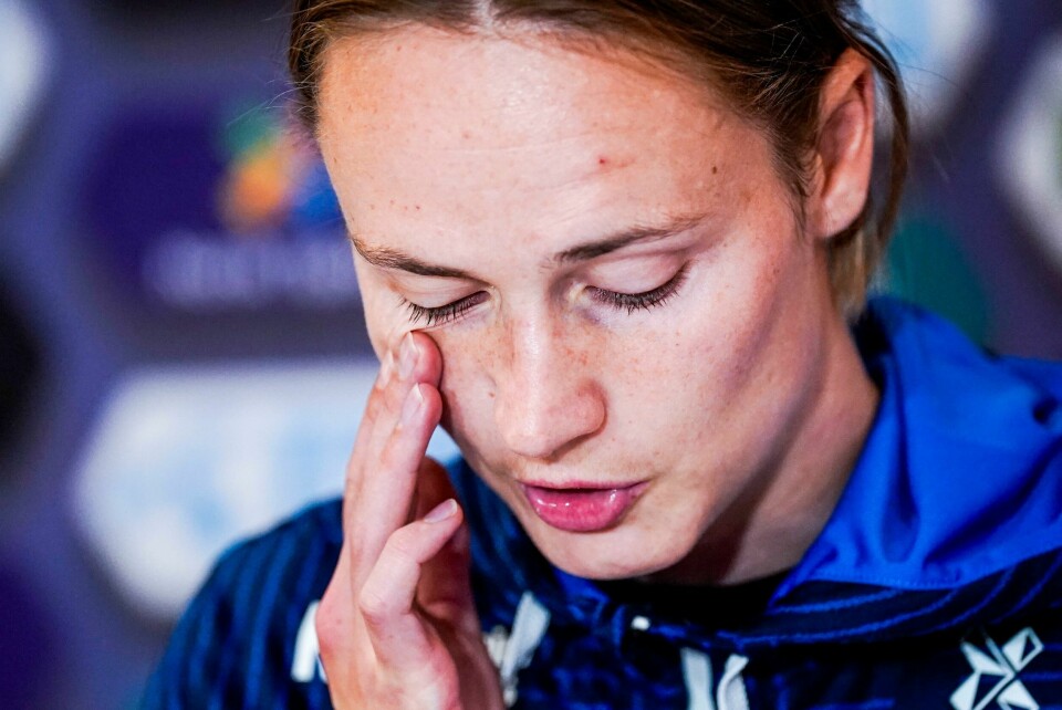 Caroline Graham Hansen ba onsdag om unnskyldning for sin utblåsning etter Sveits-kampen i fotball-VM. Caroline Graham Hansen ba onsdag om unnskyldning for sin utblåsning etter Sveits-kampen i fotball-VM. Foto: Lise Åserud / NTB