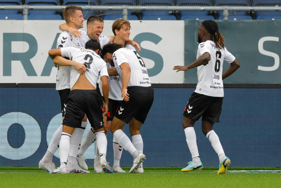 Odd jubel etter scoring av Espen Ruud under eliteseriekampen i fotball mellom Aalesund og Odd på Color Line stadion. Odd jubel etter scoring av Espen Ruud under eliteseriekampen i fotball mellom Aalesund og Odd på Color Line stadion.Foto: Svein Ove Ekornesvåg / NTB