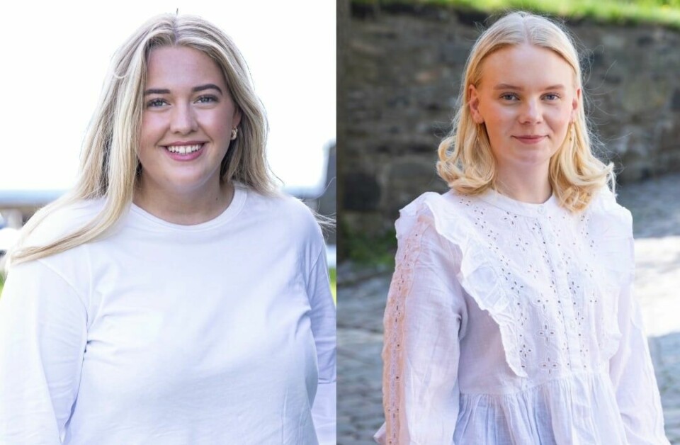 Innleggsforfatterne Celina Aas og Oda Oline Omdal To kvinner i hvit, blondt hår