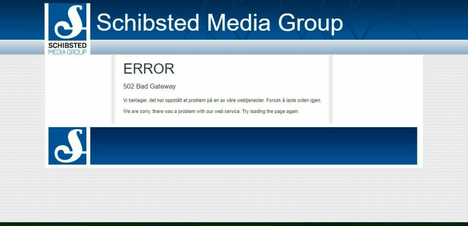 Mulig dataangrep mot Schibsted-aviser Flere Schibsted-aviser opplevde nedetid i morgen.Foto: Skjermdump / NTB