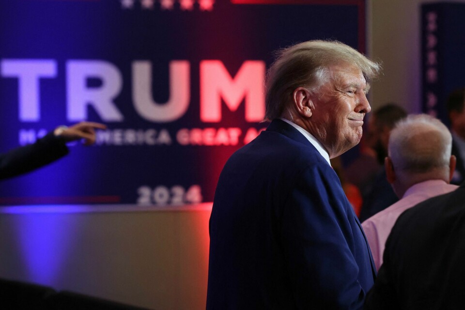 USAs tidligere president Donald Trump på fredagens arrangement og pengeinnsamling i Iowa. USAs tidligere president Donald Trump på fredagens arrangement og pengeinnsamling i Iowa.