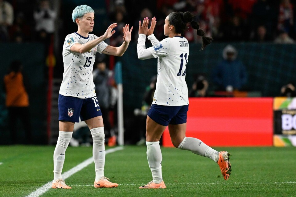 Megan Rapinoe (t.v.) kom inn til sin 201. landskamp for USA mot Portugal. Megan Rapinoe (t.v.) kom inn til sin 201. landskamp for USA mot Portugal. Foto: Andrew Cornaga / AP / NTB