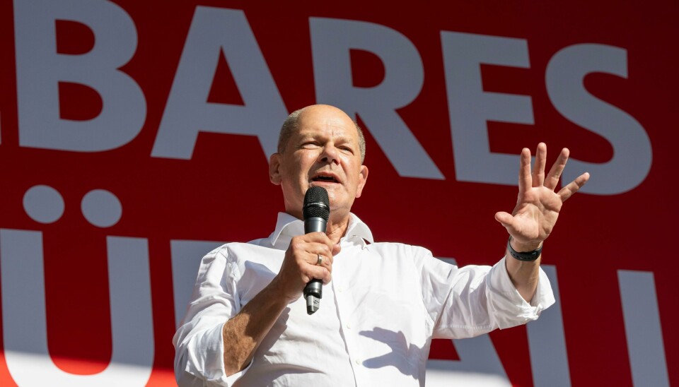 Tyslands statsminister Olaf Scholz taler på et valgarrangement i München. Velgerne i Bayern går til urnene 8. oktober. Tyslands statsminister Olaf Scholz taler på et valgarrangement i München. Velgerne i Bayern går til urnene 8. oktober. Foto: Peter Kneffel / dpa via AP / NTB