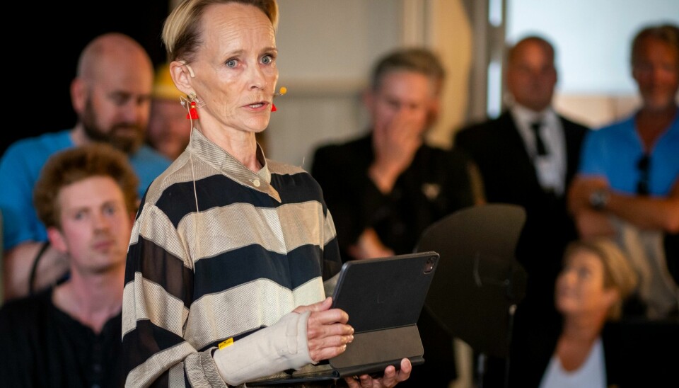 Laila Bertheussen åpnet ustillingen sin under Arendalsuka tirsdag denne uken. Laila Bertheussens åpner sin utstilling 'Public Enemy', kurert av Morten Traavik. Foto: Heiko Junge / NTB
