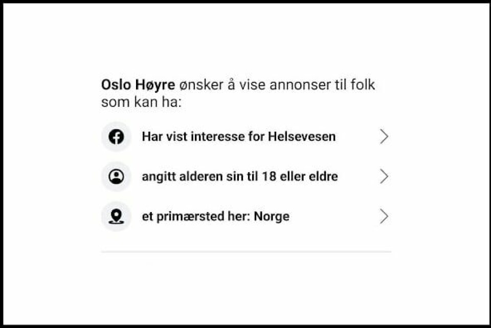 Oslo Høyre-annonse på Facebook Oslo Høyre-annonse på Facebook