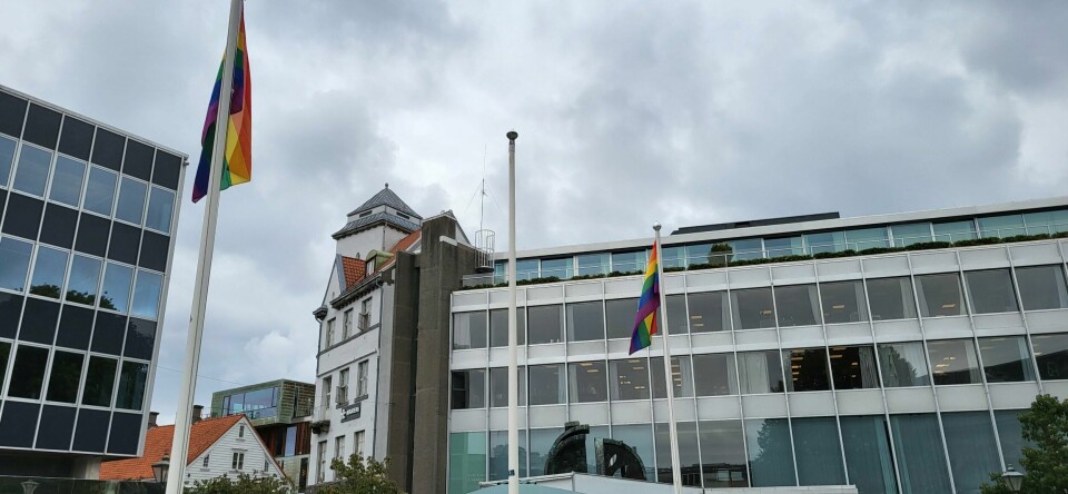 Transflagget på Domkirkeplassen ble heist mandag. Dagen etter var det borte. Transflagget på Domkirkeplassen ble heist mandag. Dagen etter var det borte.