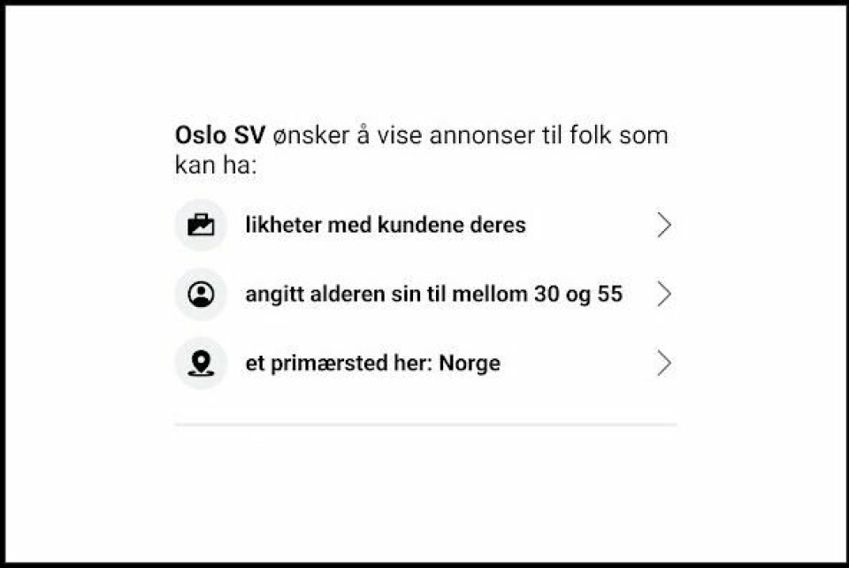Oslo SV-annonse på Facebook Oslo SV-annonse på Facebook