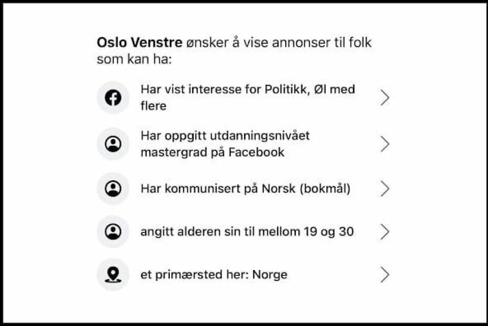 Oslo Venstre-annonse på Facebook Oslo Venstre-annonse på Facebook