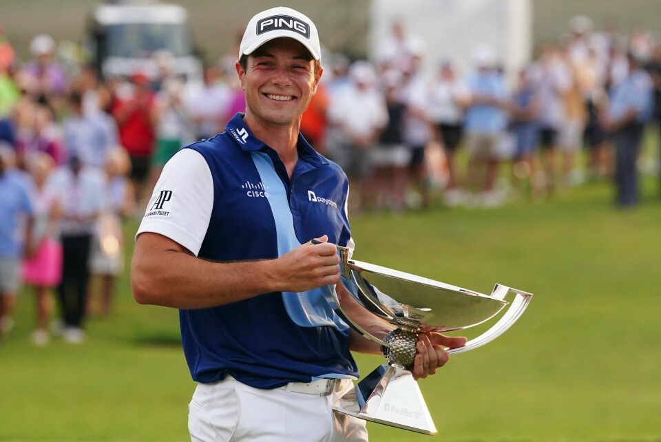 Viktor Hovland tok sin sørste seier i karrieren sist helg. Viktor Hovland knuste PGA-rekorden i mest inntjente penger på en sesong. Foto: John Bazemore / AP / NTB