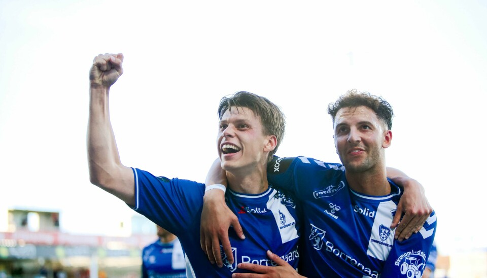 Sander Christiansen (t.v.) feirer 2-0-scoringen mot Lillestrøm. F Sander Christiansen (t.v.) feirer 2-0-scoringen mot Lillestrøm. Foto: Christoffer Andersen / NTB