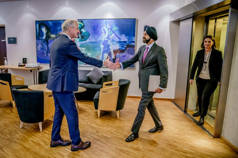 Statsminister Jonas Gahr Støre (Ap) skal holde Norges innlegg i debatten på FNs hovedforsamling. I forkant av reisen til New York møtte han fredag presidenten i Verdensbanken Ajay Banga, som også reiser til New York. Statsminister Jonas Gahr Støre (Ap) skal holde Norges innlegg i debatten på FNs hovedforsamling. I forkant av reisen til New York møtte han fredag presidenten i Verdensbanken Ajay Banga, som også reiser til New York.
