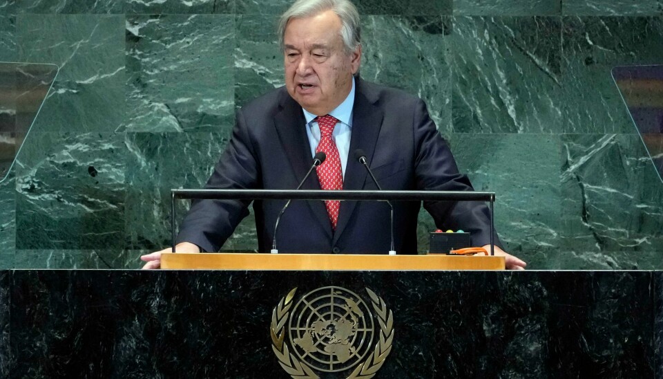 FNs generalsekretær Antonio Guterres taler i New York. .